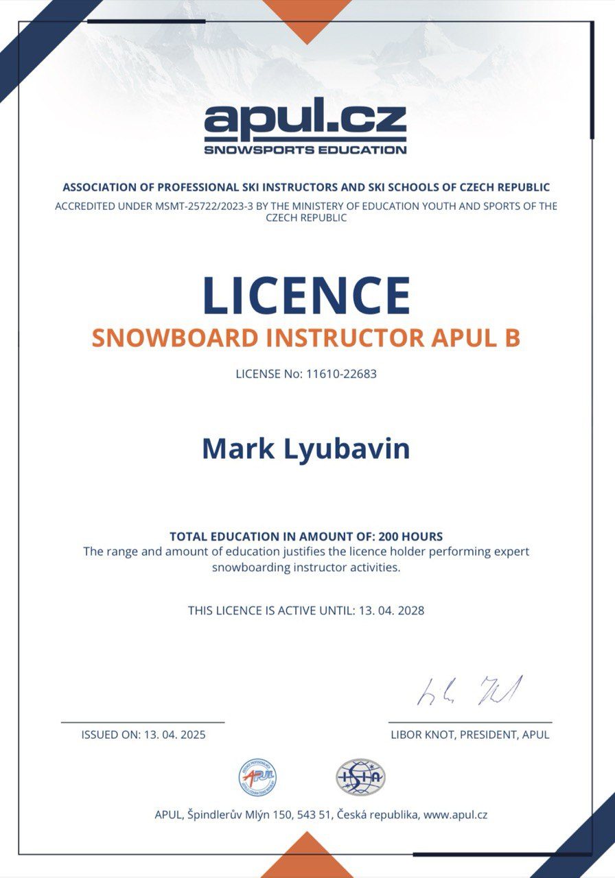 APUL B snowboard instructor licence